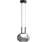Smoke Gray Glass Pendant Light Simple Double Hanging Wire Three Heads Copper Hanging Lamp with LED Three-Color Dimming,Minimalist Style
