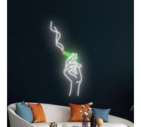 Smoke Hands Weed Shop Highway 420 Green Cannabis Leaf LED Neon Sign for Wall Decor USB Adjustable Brightness Living Room Bars Pub Club Gatherings Art Wall Decor