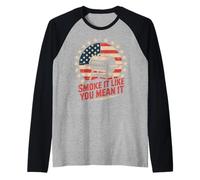 Smoke It Like You Mean It Meat Grilling BBQ Raglan Baseball Tee