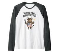 Smoke Meat, Honor Freedom Independence Day 4th of July BBQ Raglan Baseball Tee