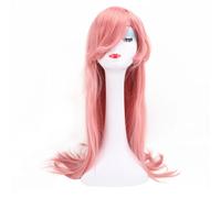 Smoke Roseate Long Straight Wig Adjustable Size High Temperature Resistant Anime Cosplay Wig with Slanting Bangs Stylish Elegant Hairstyle for Cosplay Enthusiasts and Daily Wear