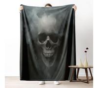 Smoke Skull Blanket for Couch, Horror Skeleton Ornament Fleece Blanket 60"x80" Warm Soft, Halloween Theme Throw Blanket for Bed, Cozy Lightweight Washable Bedding for All Season