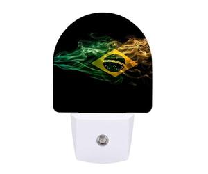 Smoke Style Flag of Brazil Flag LED Night Light Plug in Night Light with Dusk to Dawn Sensor for Bedroom, Bathroom, Hallway 11.2x7.5x5cm
