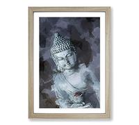 Smoke Surrounding The Buddha in Abstract Framed Print | A2 Oak Framed Wall Art | Ready to Hang | Abstract Religious Picture | Living Room Bedroom Lounge Office