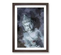 Smoke Surrounding The Buddha in Abstract Framed Print | A2 Walnut Framed Wall Art | Ready to Hang | Abstract Religious Picture | Living Room Bedroom Lounge Office