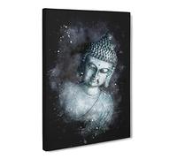 Smoke Surrounding The Buddha Paint Splash Canvas Print | Gallery Wrapped 30mm Frame Wall Art | 24x16 inches | Ready to Hang | Modern Religious Picture | Living Room Bedroom Lounge Office