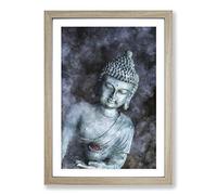 Smoke Surrounding The Buddha Painting Framed Print | A2 Oak Framed Wall Art | Ready to Hang | Modern Religious Picture | Living Room Bedroom Lounge Office