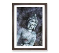 Smoke Surrounding The Buddha Painting Framed Print | A2 Walnut Framed Wall Art | Ready to Hang | Modern Religious Picture | Living Room Bedroom Lounge Office