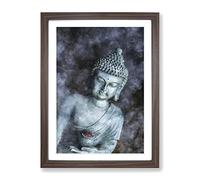 Smoke Surrounding The Buddha Painting Modern Framed Wall Art Print, Ready to Hang Picture for Living Room Bedroom Home Office Décor, Walnut A4 (34 x 25 cm)