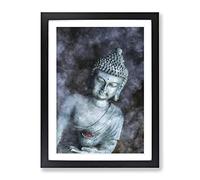 Smoke Surrounding The Buddha Painting Modern Framed Wall Art Print, Ready to Hang Picture for Living Room Bedroom Home Office Décor, Black A4 (34 x 25 cm)