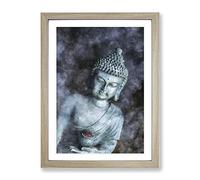 Smoke Surrounding The Buddha Painting Modern Framed Wall Art Print, Ready to Hang Picture for Living Room Bedroom Home Office Décor, Oak A4 (34 x 25 cm)