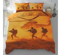 Smoke, War, Soldiers Super King Size Duvet Cover Sets - 3Pcs Red Combat Plane Reversible Bedding Set for Softness & Comfort - Quilt Cover Set 240x260cm for All Seasons With Zipper Closure