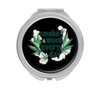Smoke Weeds Every Day Portable Mirror Compact Metal Pocket Makeup Mirrors with 1X/2X Magnification for Travel