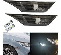 Smoked Lens 10th Gen Civic Side Marker Lights For 2016 2017 2018 2019 2020 2021 Honda Civic Coupe Hatchback White LED Clearance Markers Indicator Lamps + 2Pcs T10 194 LED Light Bulbs OEM#H02551127N
