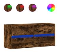 vidaXL TV Wall Cabinet with LED Lights Smoked Oak 100x31x45 cm