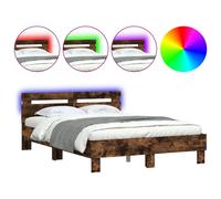 vidaXL Bed Frame with LED without Mattress Smoked Oak 135x190 cm Double - Brown, Brown
