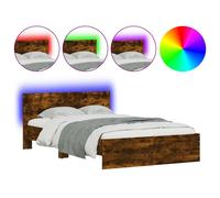 (smoked oak, 135 x 190 cm) vidaXL Bed Frame with Headboard and LED Bed Base Mattress Foundation Bedstead
