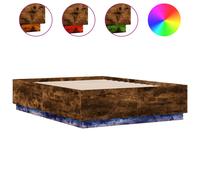 (smoked oak, 135 x 190 cm) vidaXL Bed Frame with LED Lights Bed Base Mattress Foundation Engineered Wood