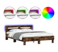 (smoked oak, 140 x 200 cm) vidaXL Bed Frame with Headboard and LED Bed Base Bedstead Matress Foundation