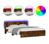 (smoked oak, 160 x 200 cm) vidaXL Bed Frame with Headboard and LED Bed Base Mattress Foundation Bedstead