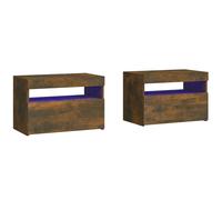 vidaXL Bedside Cabinets 2 pcs with LED Lights Smoked Oak 60x35x40 cm, Brown