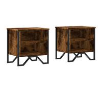 Bedside Cabinet Smoked Oak 40x30x40 cm Engineered Wood Metal 2pcs Nightstand Set