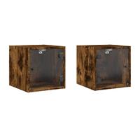 (smoked oak, 2 pcs) vidaXL Bedside Cabinet with Glass Door Nightstand Bed Table End Table White