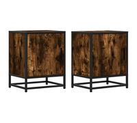 (smoked oak, 2 pcs) vidaXL Bedside Cabinets 2 pcs Black 40x31x50 cm Engineered Wood and Metal