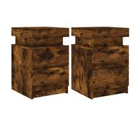 (smoked oak, 2 pcs) vidaXL Bedside Cabinets with LED Lights Nightstand Bed Cabinet Side Table