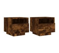 (smoked oak, 2 pcs) vidaXL Bedside Cabinets with LED Lights Nightstand Bed Cabinet Side Table