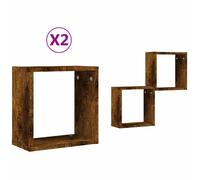 (smoked oak, 2 pcs) vidaXL Wall Cube Shelves Floating Rack Storage Shelf Display Shelf Wall Shelf