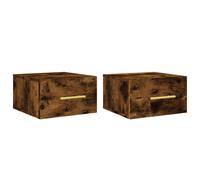(smoked oak, 2 pcs) vidaXL Wall-mounted Bedside Cabinet Floating Storage Cabinet Nightstand Black