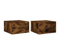 (smoked oak, 2 pcs) vidaXL Wall-mounted Bedside Cabinets Floating Cabinets 2 pcs Concrete Grey