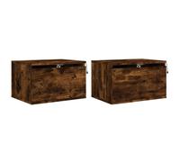 vidaXL Wall-mounted Bedside Cabinets with LED Lights 2 pcs Smoked Oak