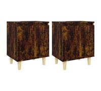 (smoked oak, 2) vidaXL 1/2x Bed Cabinet with Solid Wood Legs 40x30x50 cm Stand Multi Colors