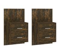 (smoked oak, 2) vidaXL Wall Bedside Cabinet Floating Nightstand Bedside Unit Hanging Cabinet
