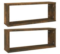 vidaXL Wall Cube Shelves 2 pcs Smoked Oak 60x15x23 cm Engineered Wood UK GF0