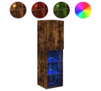 vidaXL Single Door 3 Shelf Smoked Oak Wall Mounted LED TV Cabinet - Size: 120 x 30.5 x 30cm - Brown - Wilko