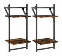 (smoked oak, 30 x 25 x 65 cm) vidaXL Wall Shelves with Bars Wall Mounted Shelf Floating Shelf Rack 2 pcs