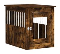 vidaXL Dog Crate Furniture in Smoked Oak Engineered Wood - Versatile Kennel Cage, Airy Design, Lockable Door Integrated into End Table Against Moisture
