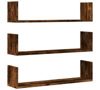 vidaXL Wall Shelves 3 pcs Smoked Oak 80x18x18 cm Engineered Wood