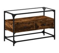 vidaXL TV Cabinet with Glass Top Smoked Oak 80x35x51 cm Engineered Wood
