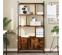 Smoked Oak Bookcase with Doors 76.5x30x154.5cm Engineered Wood & Steel Organizer
