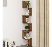 Smoked Oak Corner Wall Shelf 20 x 20 x 50 in Elegant Wooden Furniture Space Saving Decorative Storage Solution for Living Room & Bedroom