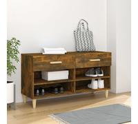 Smoked Oak Engineered Wood Shoe Cabinet 102x35x55cm 2-Drawer 4-Compartment Unit