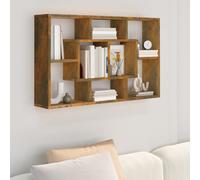 Smoked Oak Engineered Wood Wall Shelf 85x16x52.5cm Floating 8-Compartment Large
