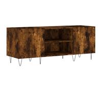 Smoked Oak Record Cabinet Wood Material 121 x 38 x 48 cm with Iron Legs, Spacious for Vinyl Records, Sturdy Vinyl Cabinet with Storage Space, Suitable as a Phono Cabinet and Living Room Furniture
