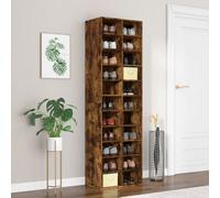 Smoked Oak Shoe Cabinet Tall Storage Unit Engineered Wood - 54x34x183cm