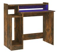 (Smoked oak) vidaXL Desk with LED Lights Computer Table Study Writing Desk Engineered Wood