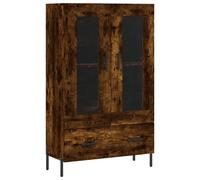 vidaXL 2 Glass Door Single Drawer Smoked Oak Highboard - Size: 115 x 69.5 x 31cm - Brown - Wilko